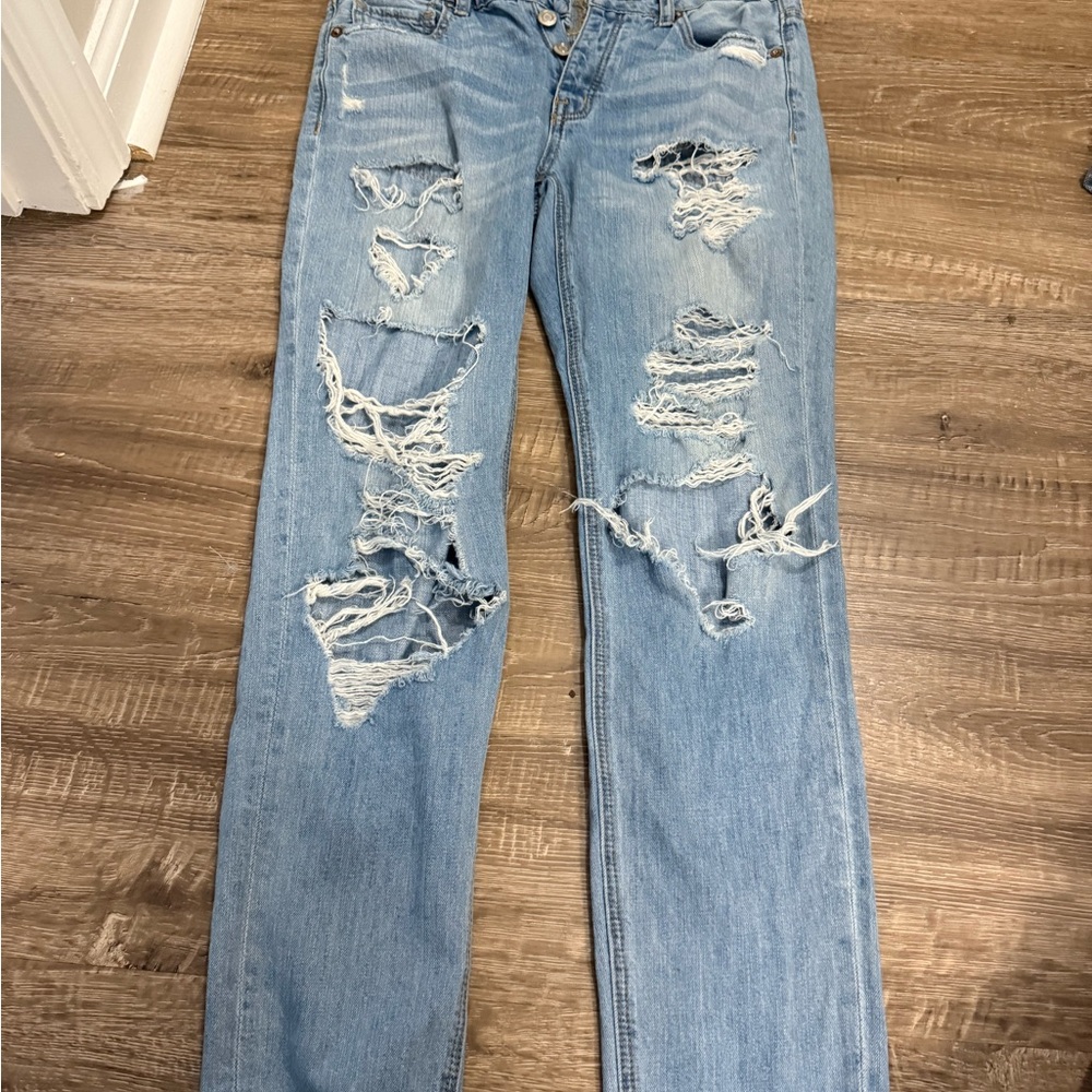American Eagle Outfitters Light Blue Distressed Straight Leg Jeans